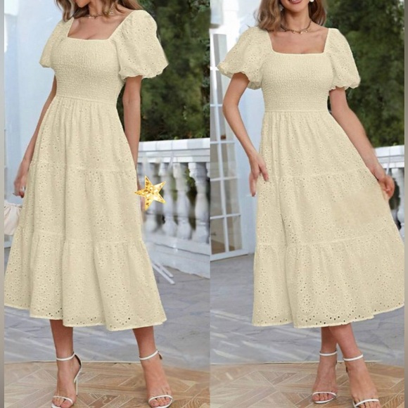 Luxe white lace puff sleeve shirred maxi dress - Picture 3 of 6